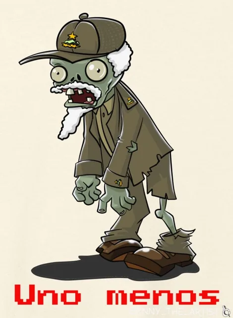 Un zombi con gorra militar y barba blanca, arrastrando los pies